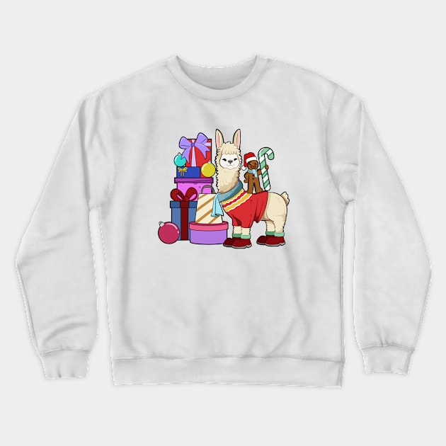 With gingerbread man - llama Christmas Crewneck Sweatshirt by Modern Medieval Design